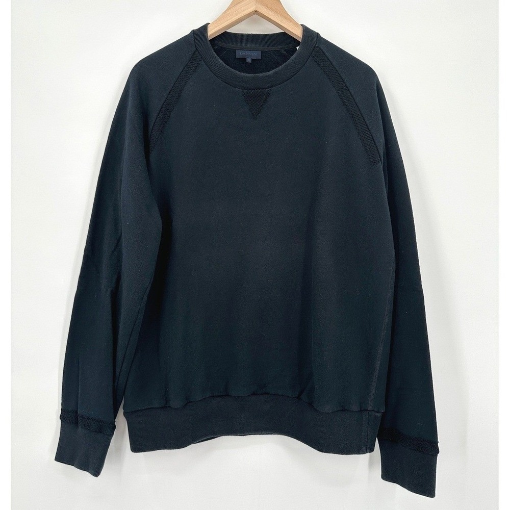 Lanvin Mens Black Mesh Detail Raglan Crewneck Sweatshirt Size L French Luxury